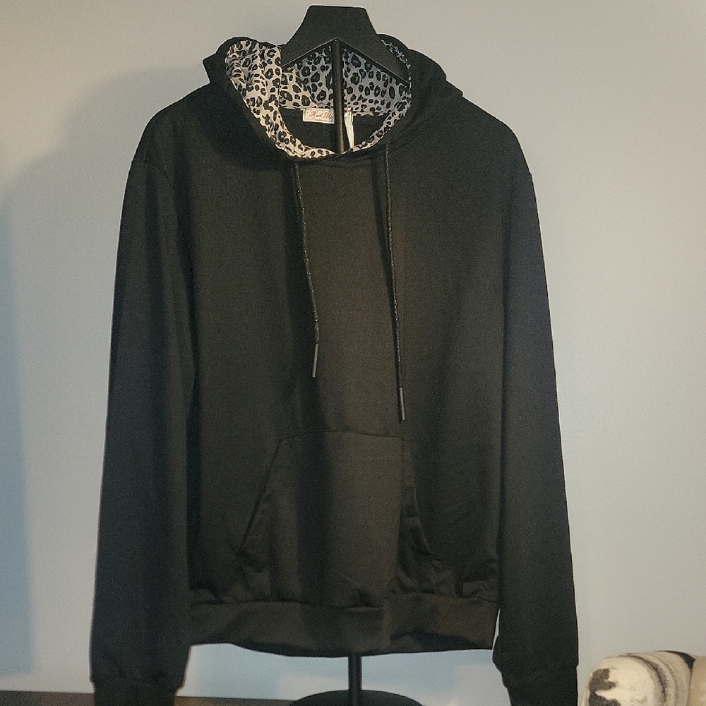 NWT Black Hoodie with Patterned Hood